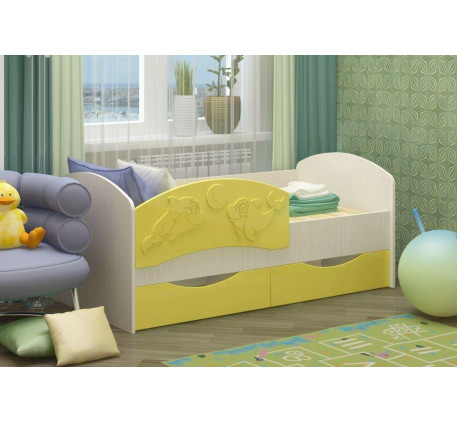 Детская кровать Дельфин-3 1,6 с ящиками и бортом МДФ для детей от 3 лет
